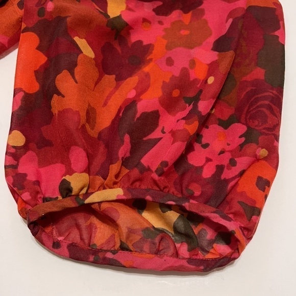 Loft Red Orange Tiered Floral Sheer Woman Blouse - Picture 6 of 11